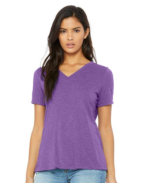 Women's Relaxed Triblend V-Neck Tee - Purple Triblend Front
