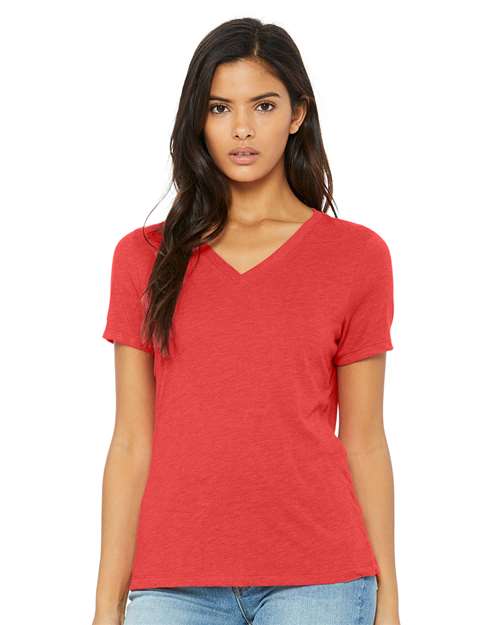 Women's Relaxed Triblend V-Neck Tee - Red Triblend Front