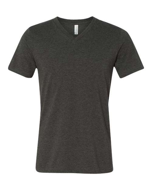 Unisex Heather CVC V-Neck Tee - Dark Grey Heather Front