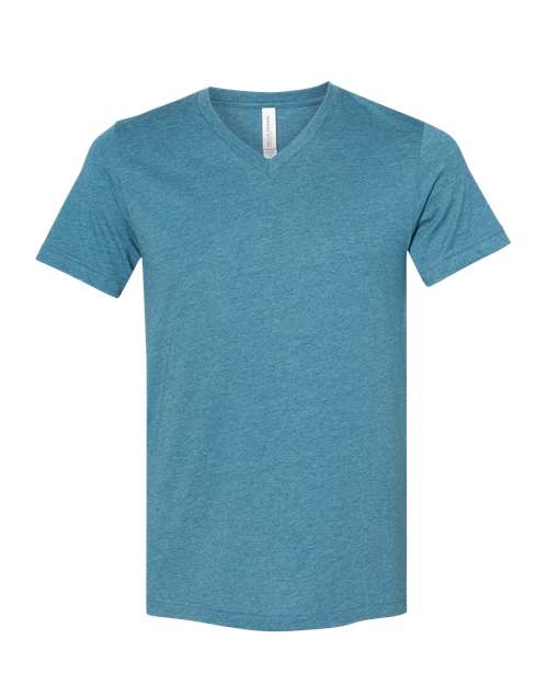 Unisex Heather CVC V-Neck Tee - Heather Deep Teal Front