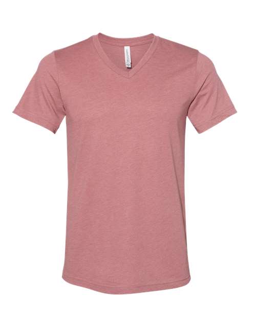 Unisex Heather CVC V-Neck Tee - Heather Mauve Front