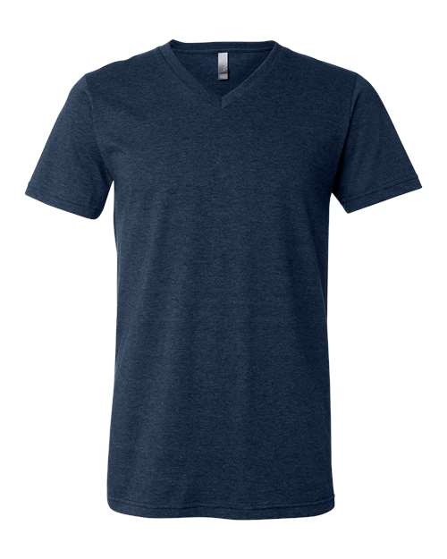 Unisex Heather CVC V-Neck Tee - Heather Navy Front
