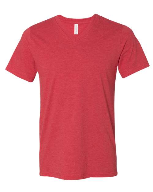 Unisex Heather CVC V-Neck Tee - Heather Red Front
