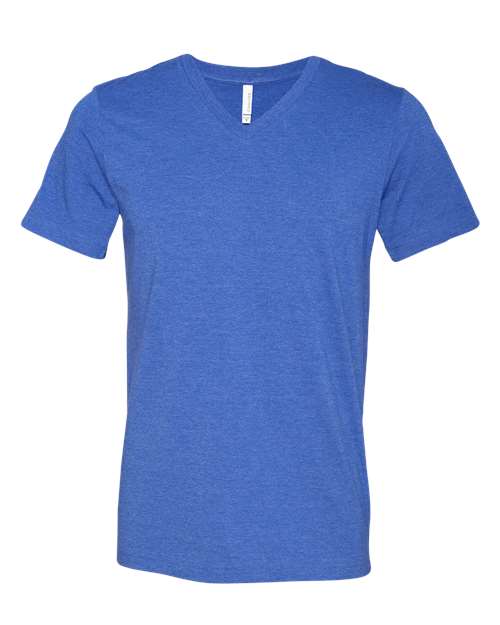 Unisex Heather CVC V-Neck Tee - Heather True Royal Front