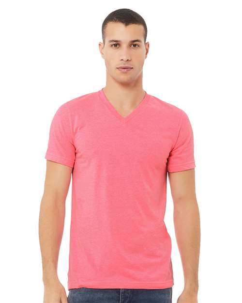Unisex Heather CVC V-Neck Tee - Neon Pink Front