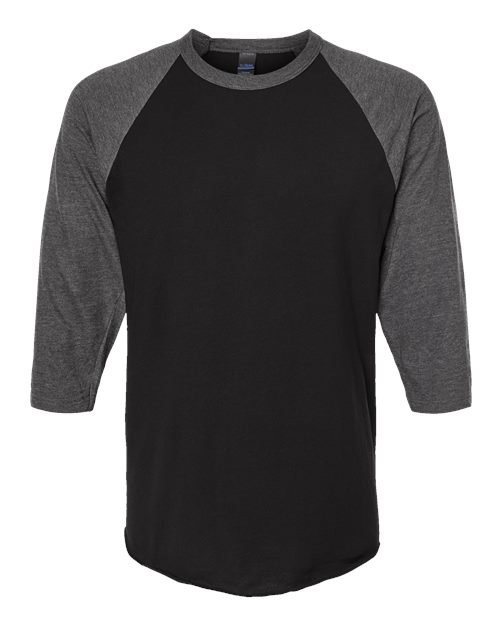 Unisex Fine Jersey Raglan T-Shirt - Black/ Heather Charcoal Front