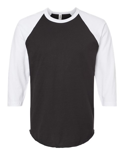Unisex Fine Jersey Raglan T-Shirt - Black/ White Front
