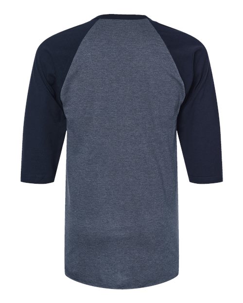 Unisex Fine Jersey Raglan T-Shirt - Heather Denim/ Navy Back