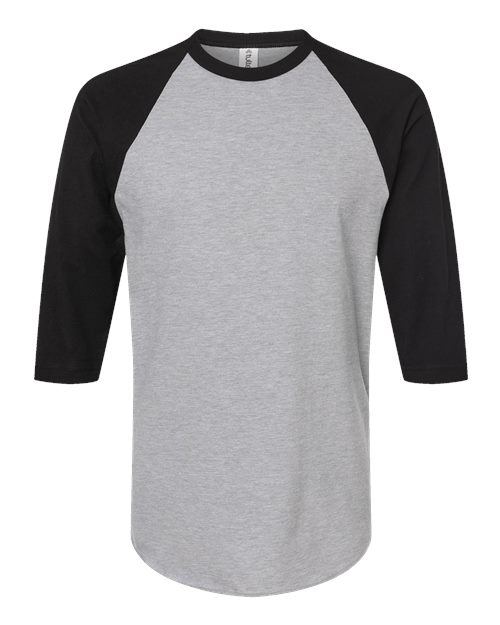 Unisex Fine Jersey Raglan T-Shirt - Heather Grey/ Black Front