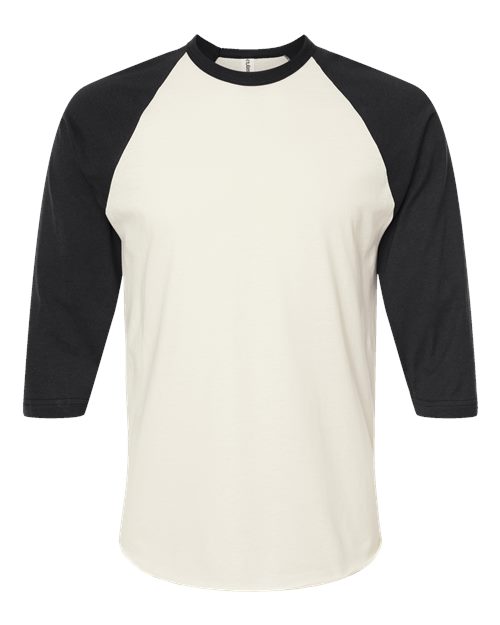 Unisex Fine Jersey Raglan T-Shirt - Vintage White/ Black Front