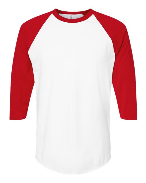 Unisex Fine Jersey Raglan T-Shirt - White/ Red Front