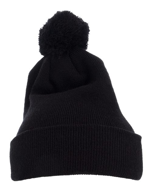 YP Classics Pom-Pom Cuffed Knit Beanie - Black Front