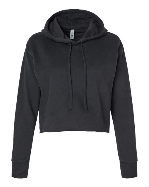 Next Level Women's Laguna Sueded Raw Edge Crop Hoodie Sweatshirt - Black Front