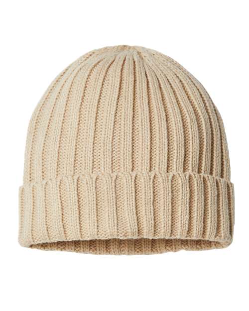 Atlantis Headwear Sustainable Cable Knit Cuffed Beanie - Light Beige Front
