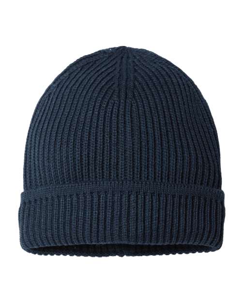 Atlantis Headwear Sustainable Finish Edge Cuffed Beanie - Navy Front