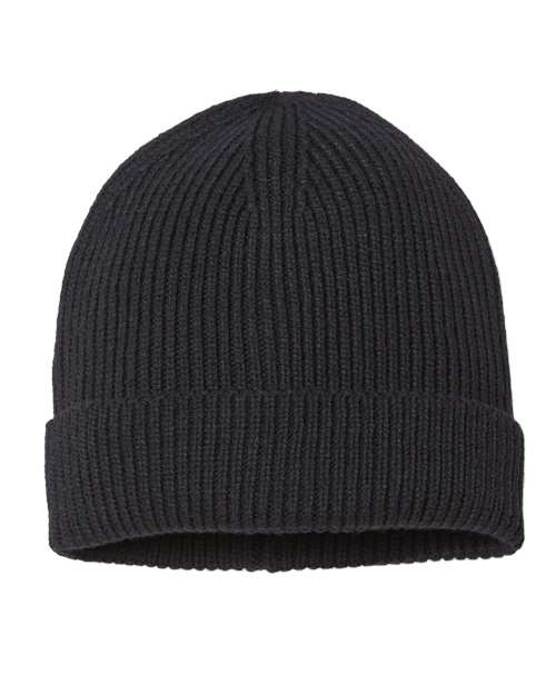 Sustainable Fine Rib Cuffed Beanie - Black Back