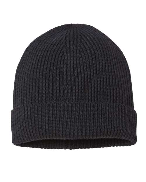 Sustainable Fine Rib Cuffed Beanie - Black Front