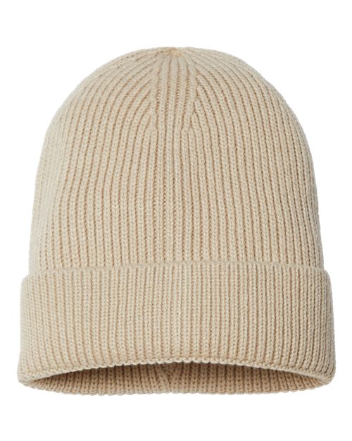 Atlantis Headwear Sustainable Fine Rib Cuffed Beanie - Light Beige Front