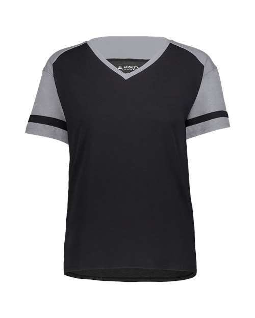 Augusta Sportswear Women's Triblend Fanatic 2.0 V-Neck T-Shirt - Black/ Grey Heather Front
