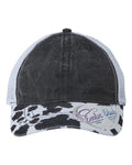 Women's Printed Bill with Mesh Back Cap - Black/ Cow/ White Front