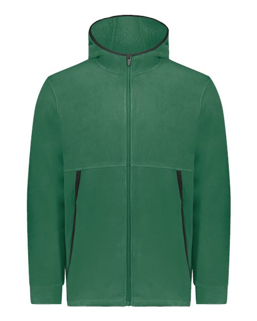 Augusta Sportswear Unisex Eco Revive™ Polar Fleece Hooded Full-Zip Jacket - Dark Green Front