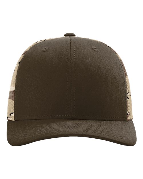 Richardson Printed Mesh Trucker Cap - Brown/ Desert Camo Front