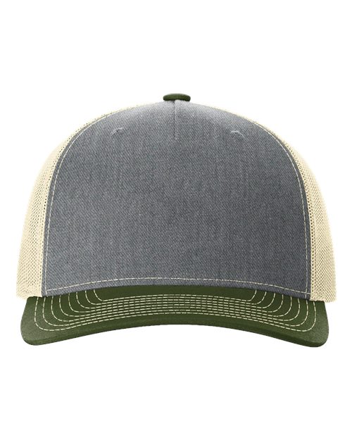 Richardson Five-Panel Trucker Cap - Heather Grey/ Birch/ Army Olive Front