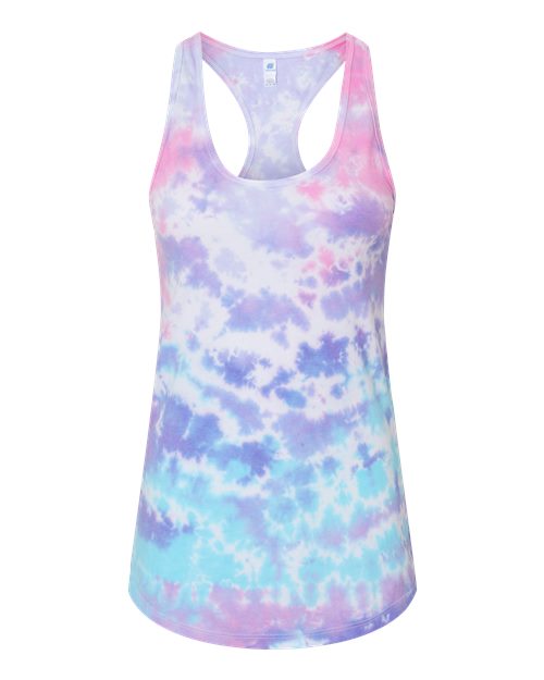 Colortone Women's Tie-Dyed Racerback Tank Top - Cotton Candy Front