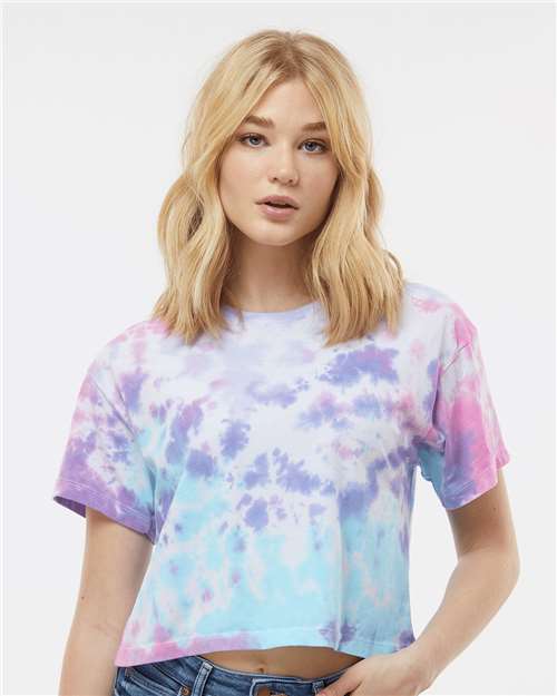 Colortone Women's Tie-Dyed Crop T-Shirt - Model Front