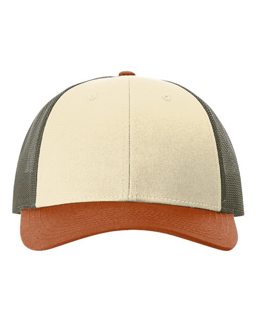 Richardson Low Pro Trucker Cap - Cream/ Loden Green/ Dark Orange Front