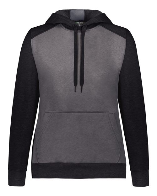 Augusta Sportswear Women's Eco Revive™ Three-Season Triblend Fleece Hooded Sweatshirt - Carbon Heather/ Black Front