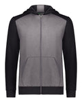 Augusta Sportswear Youth Eco Revive™ Three-Season Triblend Fleece Full-Zip Hooded Sweatshirt - Carbon Heather/ Black Front