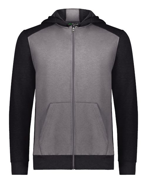 Augusta Sportswear Youth Eco Revive™ Three-Season Triblend Fleece Full-Zip Hooded Sweatshirt - Carbon Heather/ Black Front