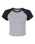 BELLA + CANVAS Women's Micro Rib Raglan Baby Tee - Athletic Heather/ Black Front