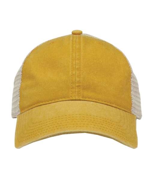 The Game Pigment-Dyed Trucker Cap - Mustard Yellow/ Stone Front
