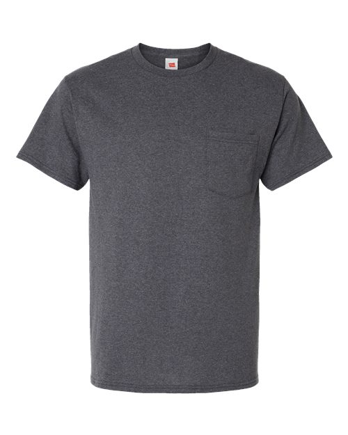 Hanes Unisex Essential-T Pocket T-Shirt - Charcoal Heather Front