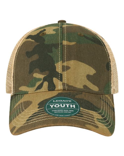 LEGACY Youth Old Favorite Trucker Cap - Army Camo/ Khaki Front