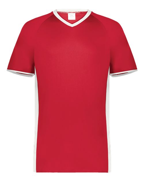 Augusta Sportswear Men's Cutter V-Neck Jersey - Scarlet/ White Front