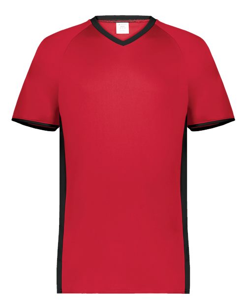 Augusta Sportswear Men's Cutter V-Neck Jersey - Scarlet/ Black Front