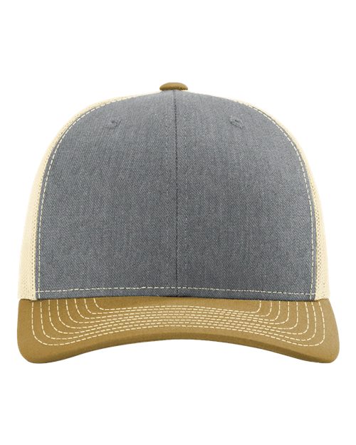 Richardson Snapback Trucker Cap - Heather Grey/ Birch/ Amber Gold Front