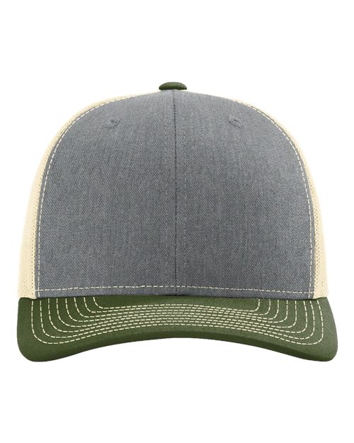 Richardson Snapback Trucker Cap - Heather Grey/ Birch/ Army Olive Front