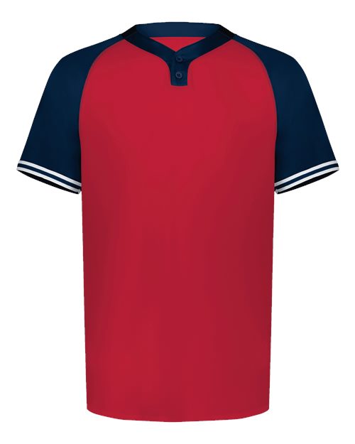 Augusta Sportswear Men's Cutter Henley Jersey - Scarlet/ Navy Front