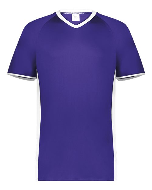 Augusta Sportswear Men's Cutter V-Neck Jersey - Purple/ White Front