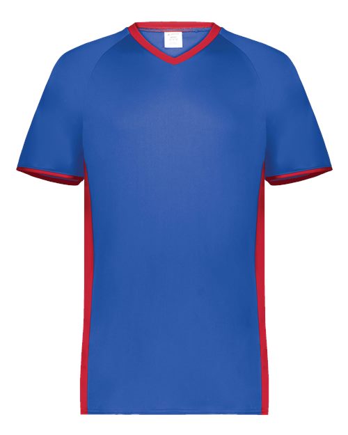 Augusta Sportswear Men's Cutter V-Neck Jersey - Royal/ Scarlet Front
