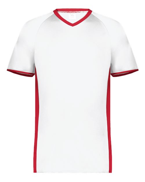Augusta Sportswear Men's Cutter V-Neck Jersey - White/ Scarlet Front