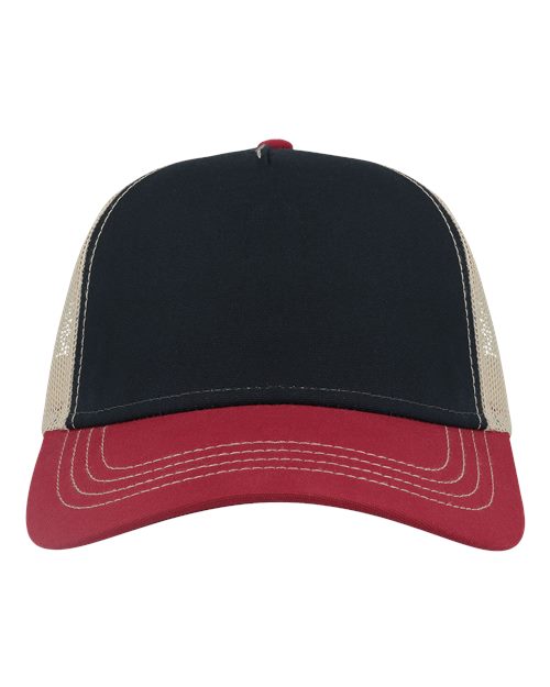 Atlantis Headwear Sustainable Canvas Cap - Navy/ Burgundy/ Khaki Front