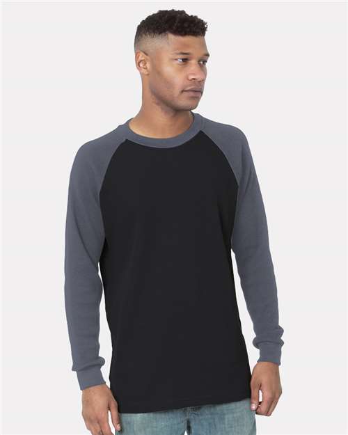 Bayside Men's USA-Made Heavyweight Waffle Knit Thermal Raglan T-Shirt - Model Front