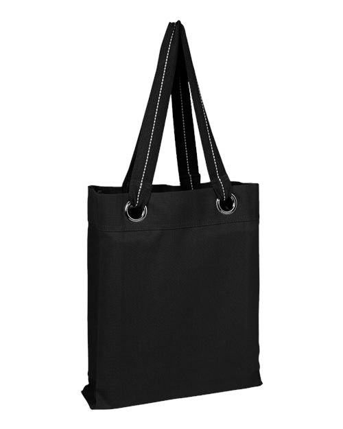 Q-Tees Large Grommet Tote Bag - Black Front