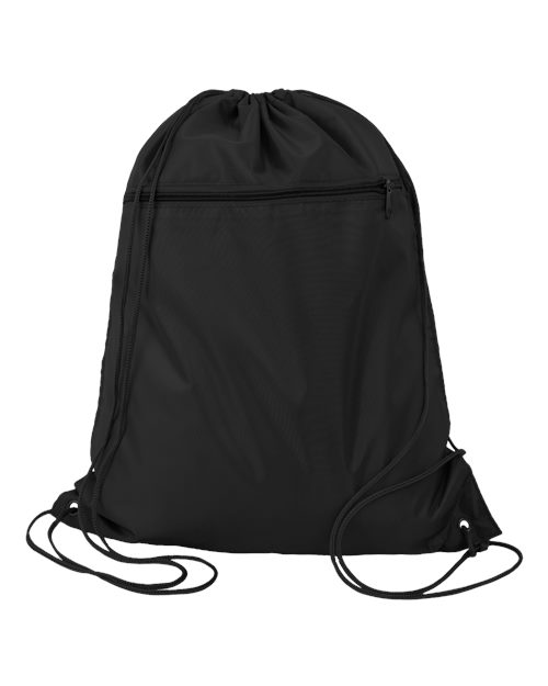Polyester Drawstring Backpack - Black Front