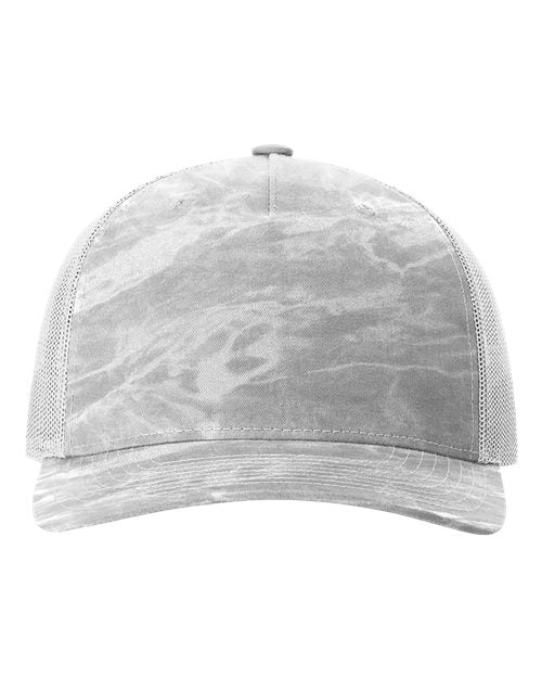 Richardson Printed Five-Panel Trucker Cap - Mossy Oak Elements Bonefish/ Light Grey Front